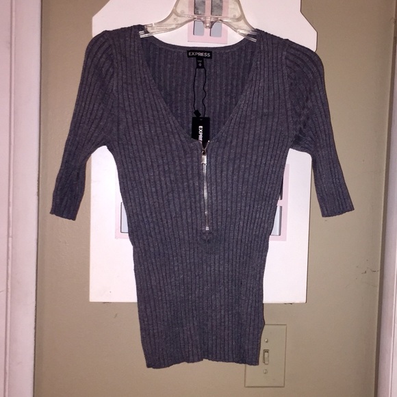 Express Ribbed Zip Front Elbow Sleeve Sweater XS - Picture 2 of 2